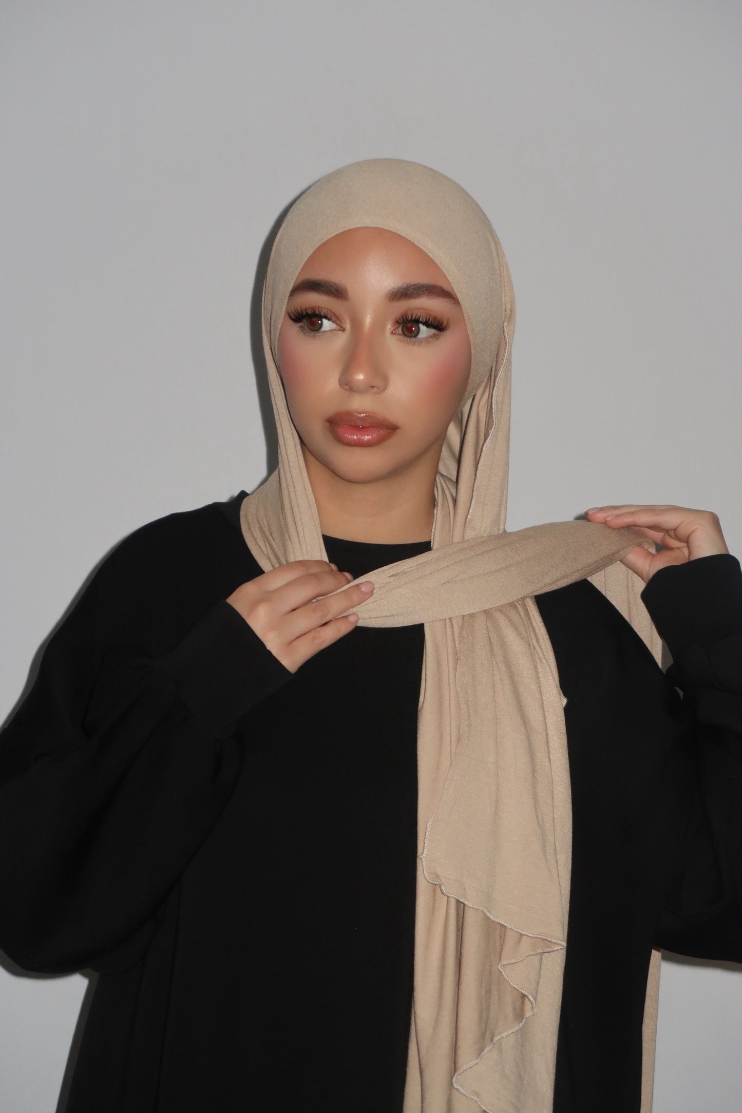 HIJAB JERSEY BONNET INTEGRÉ BEIGE 